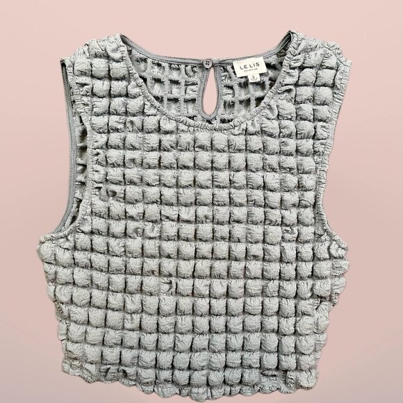 Le Lis Rock and a Hard Place Bubble Puff Crop Tank Light Blue Size Small - Picture 2 of 5
